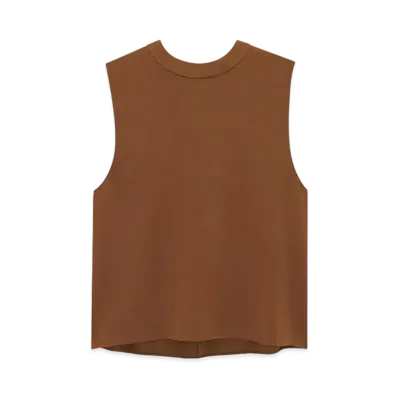 Saint Laurent Women's Tank Top in Silk Satin "Oak Brown"
