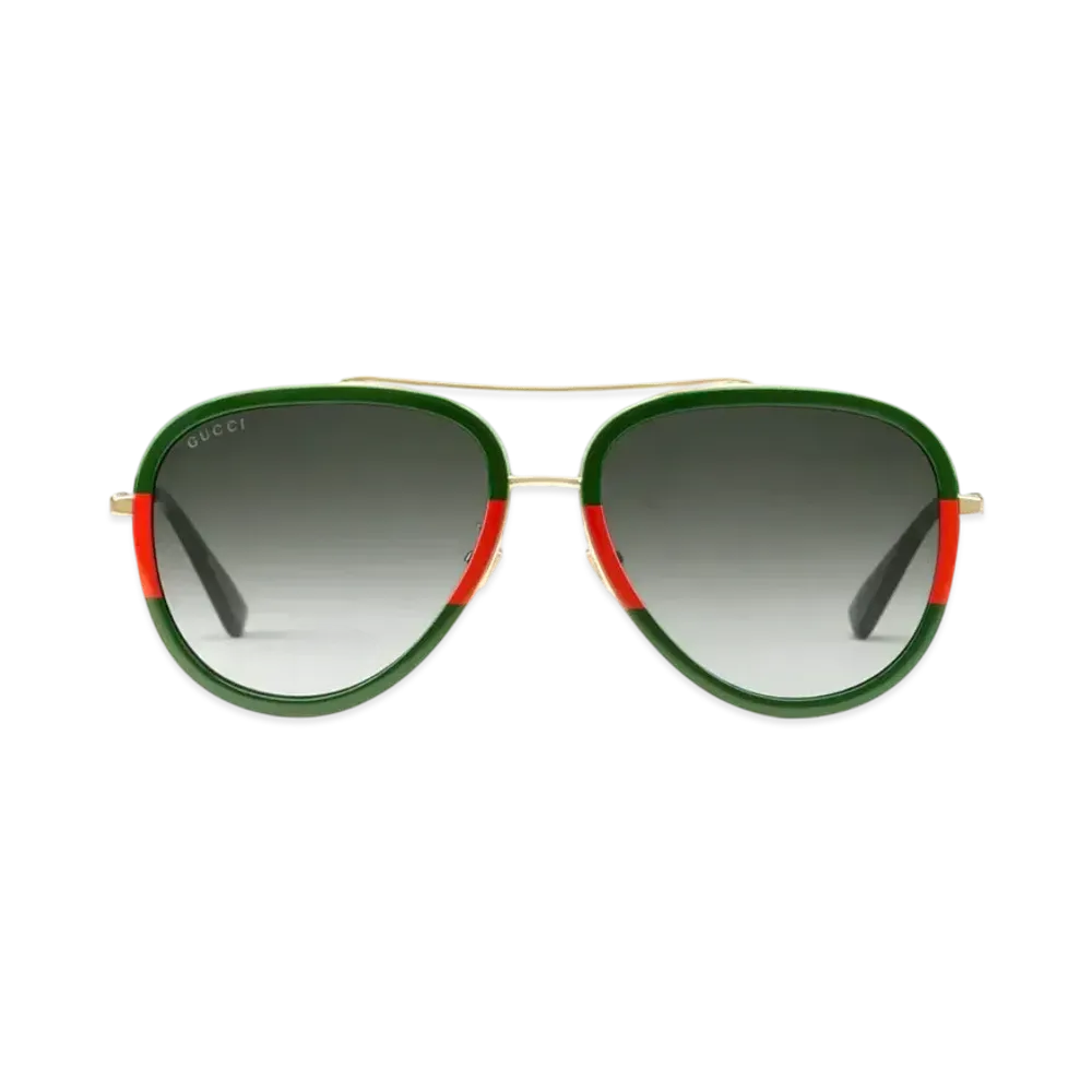 GUCCI Aviator Metal Sunglasses "Green/Red/Green"