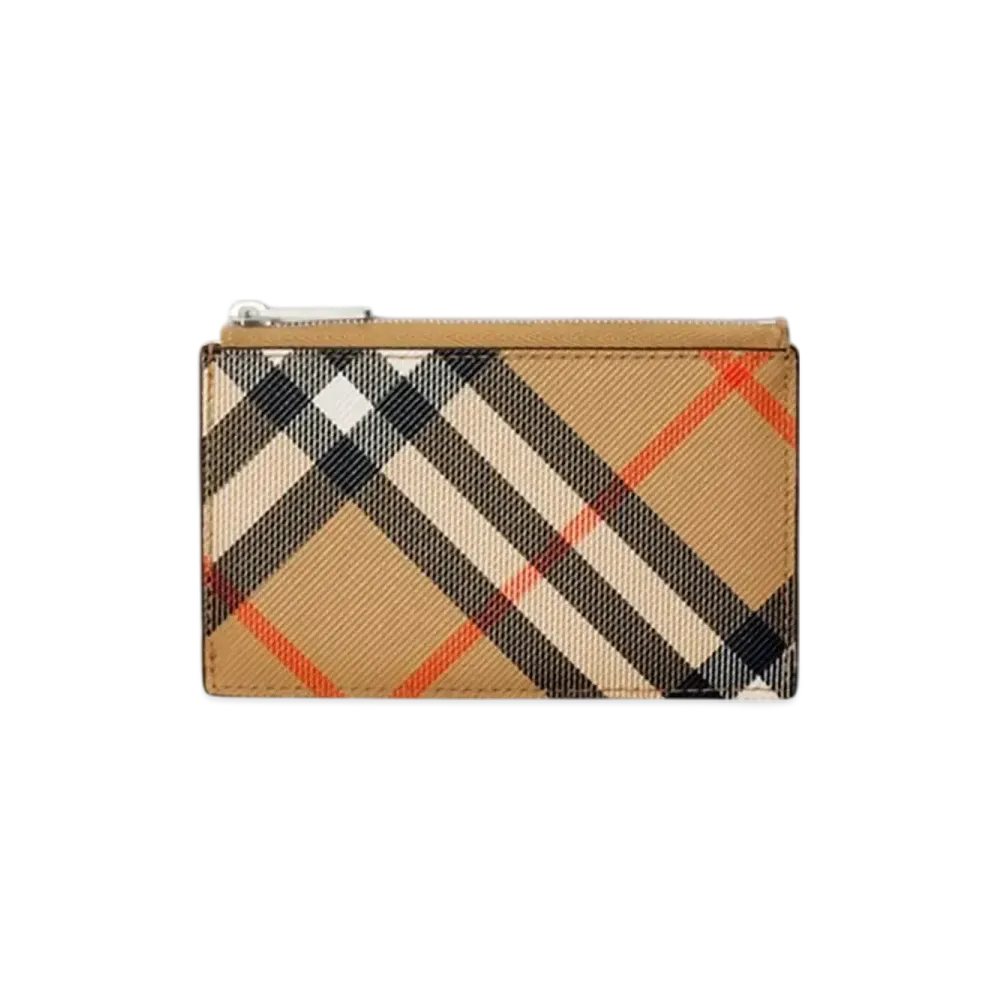 Burberry Check Zip Card Case "Sand"