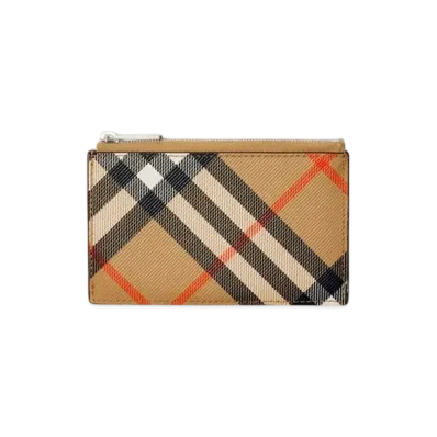 Burberry Check Zip Card Case "Sand"