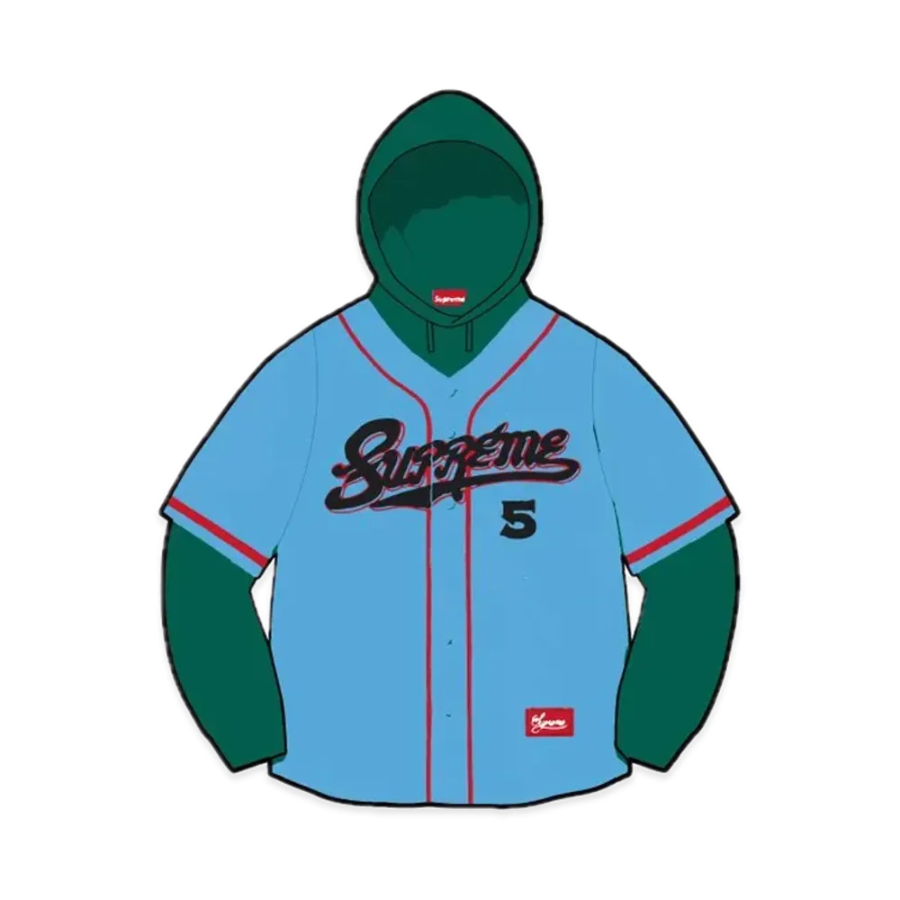 Supreme Baseball Jersey Hooded Sweatshirt "Light Blue"