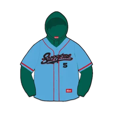 Supreme Baseball Jersey Hooded Sweatshirt "Light Blue"