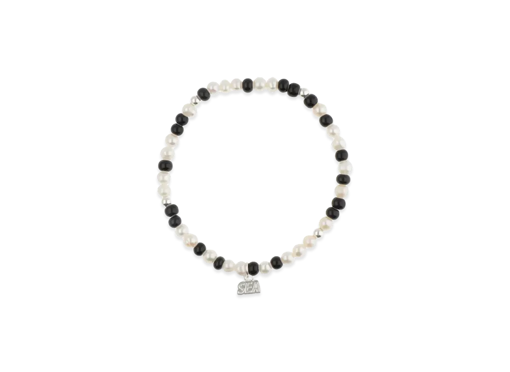 WIND AND SEA IVX Japan WDS Silver Pearl & White Hearts Bracelet "Black"