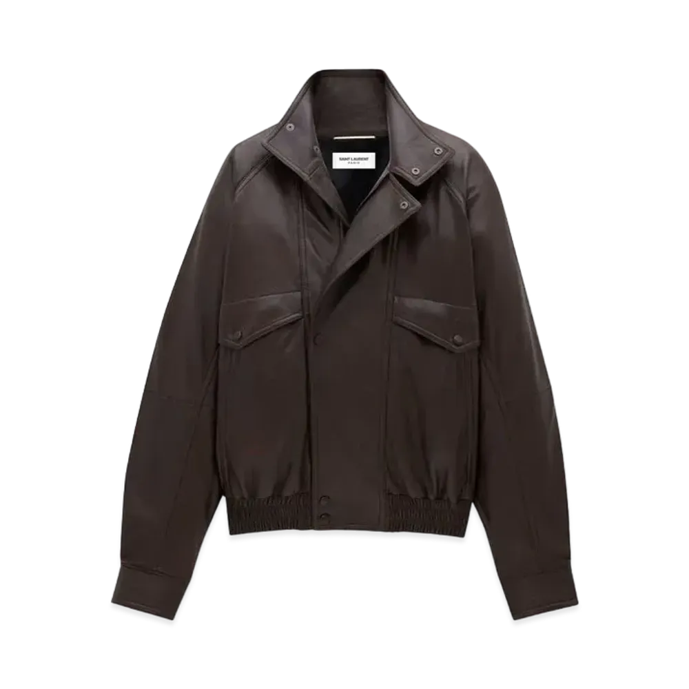 Saint Laurent Women's Bomber Jacket in Lambskin "Marron"