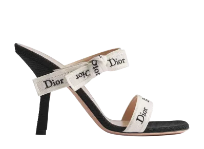 Dior Women's J'Adior Straps Heeled Sandal Embroidered Cotton "Black"