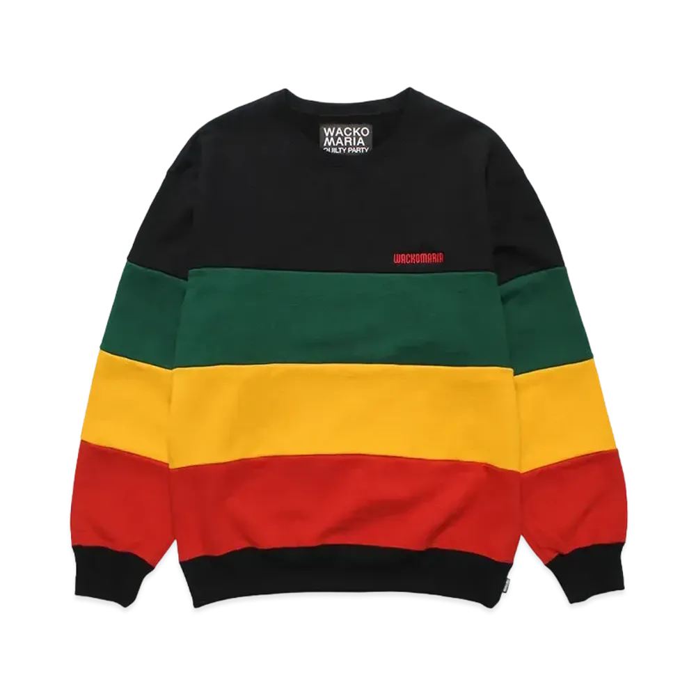 WACKO MARIA Striped Heavy Weight Crew Neck Sweat Shirt "Black"