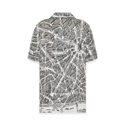 Dior Women's Short-Sleeved Shirt Silk Twill Plan Paris Motif "White/Black"