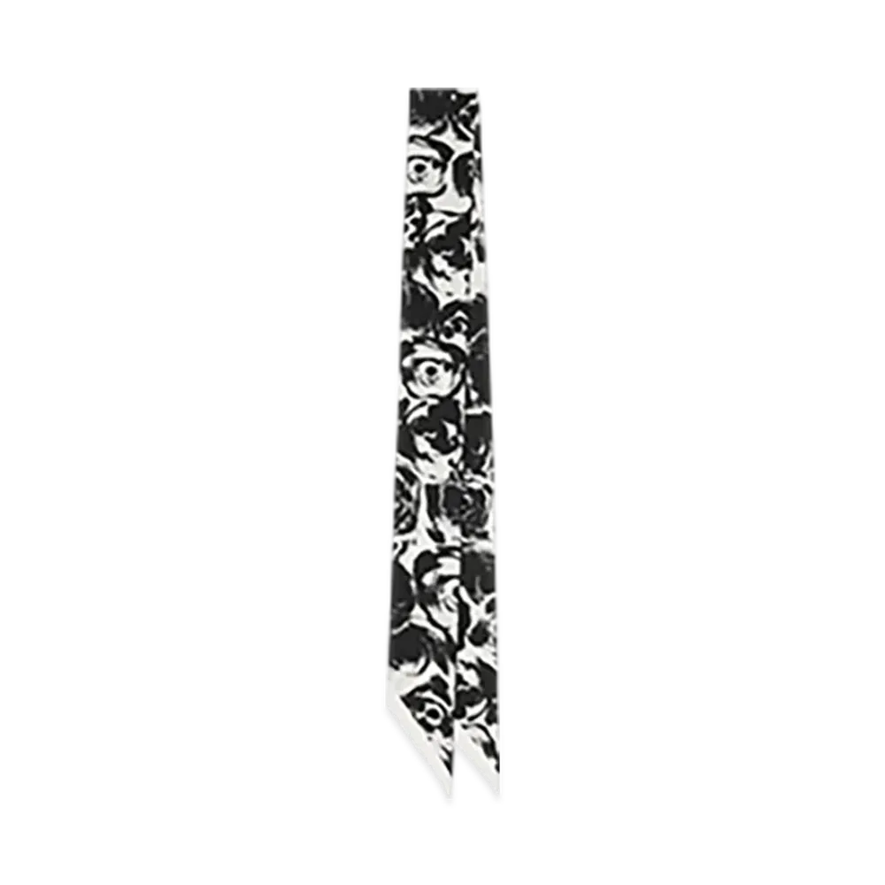 Burberry Skinny Reversible Rose Silk Scarf "Black"