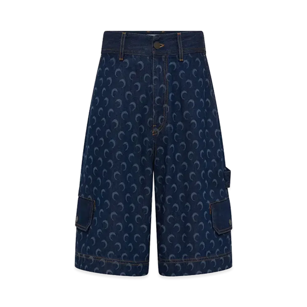 Marine Serre Printed Denim Bermuda Shorts "Navy"