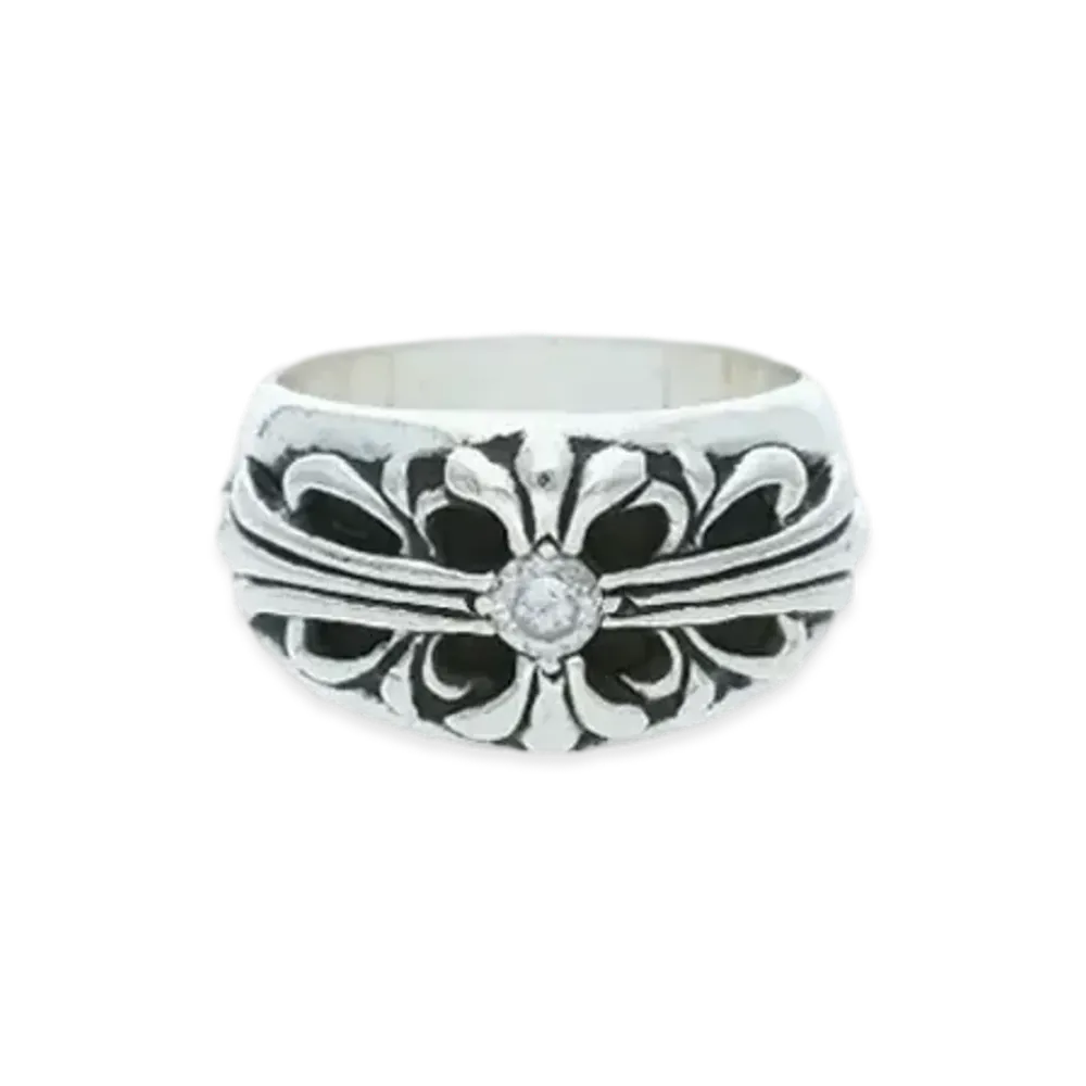 Chrome Hearts 1 Diamond Floral Cross Ring "Silver"