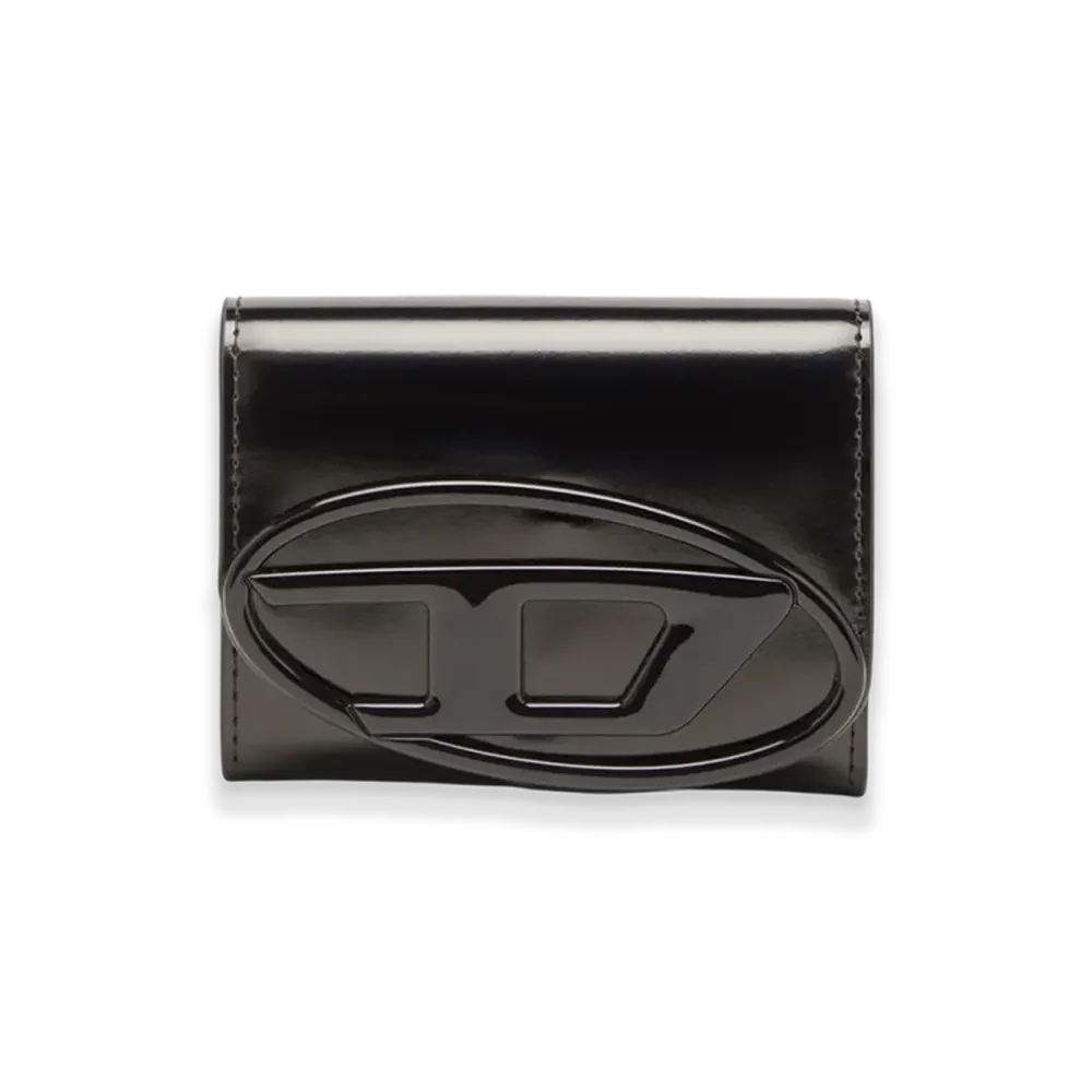 Diesel 1Dr Card Holder Bi-Fold Zip Iii Bi-Fold Card Holder In Mirrored Leather "Black"