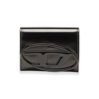 Diesel 1Dr Card Holder Bi-Fold Zip Iii Bi-Fold Card Holder In Mirrored Leather "Black"