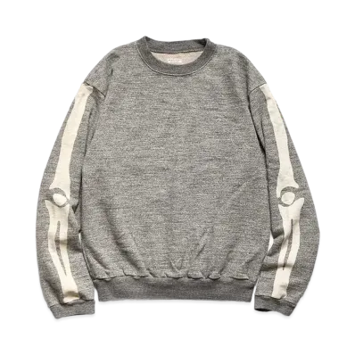 KAPITAL Heather Fleece Bone Crewsweat "Charcoal"
