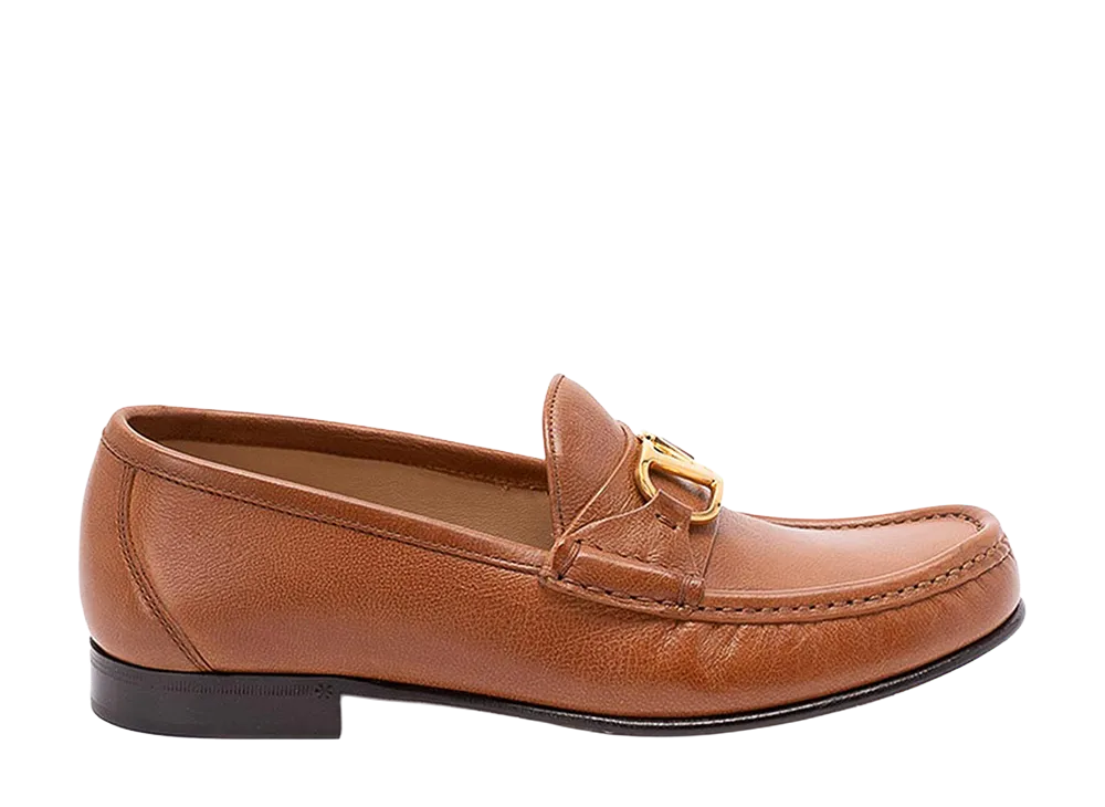 Valentino Garavani Women's Brown Leather Vlogo Loafers "Brown"