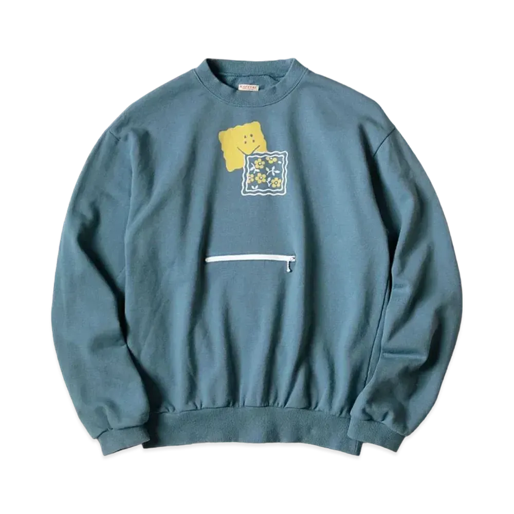 KAPITAL 30 Fleece Cookie Pocket Crew Sweat "Blue Grey"