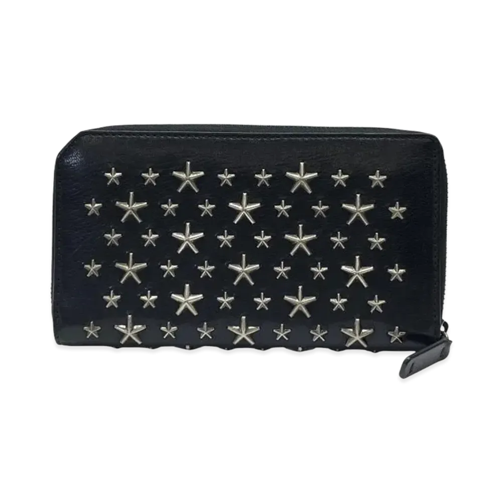 Jimmy Choo Round Fastener Star Studs Leather Wallet "Black"