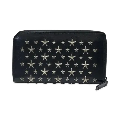 Jimmy Choo Round Fastener Star Studs Leather Wallet "Black"