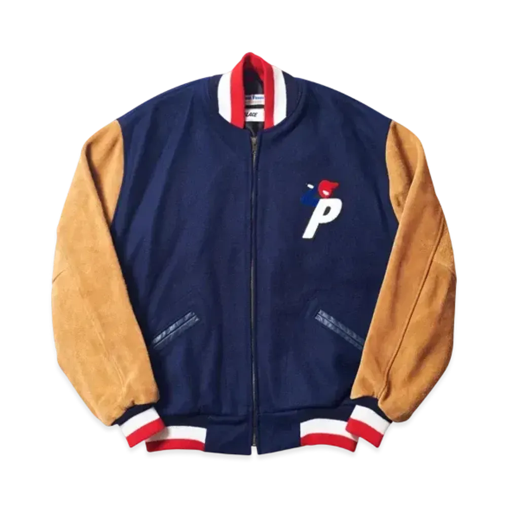 PALACE Ebbets Field Wool Suede Varsity Jacket "Brown Navy"