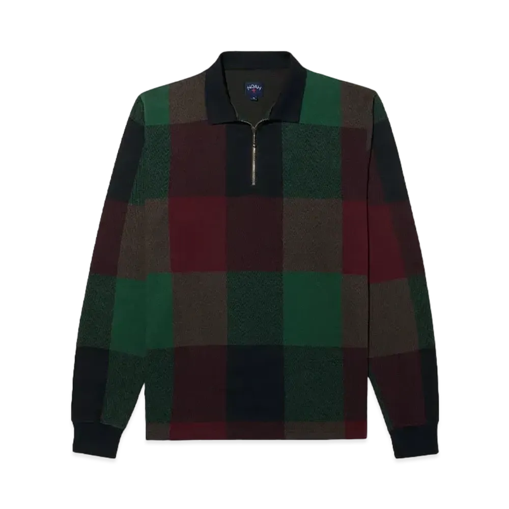 Noah Buffalo Plaid Zip Polo "Navy/Burgundy/Green"