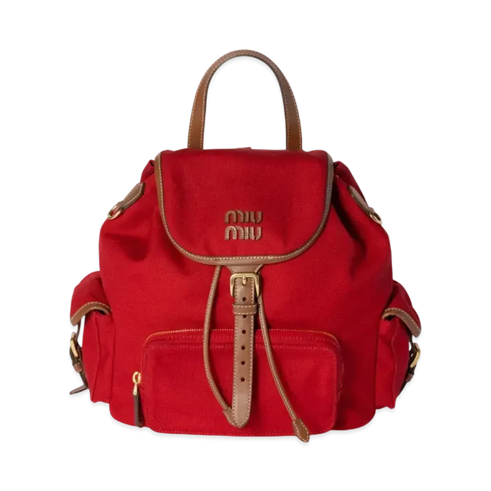 MIUMIU Canvas and Leather Backpack "Red/Brown"