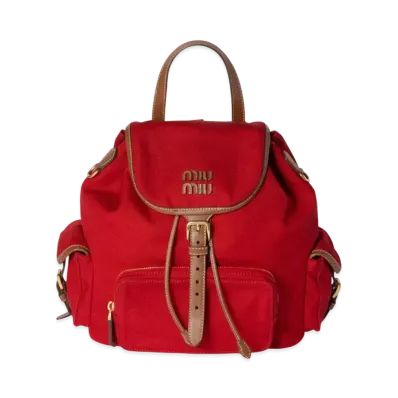 MIUMIU Canvas and Leather Backpack "Red/Brown"