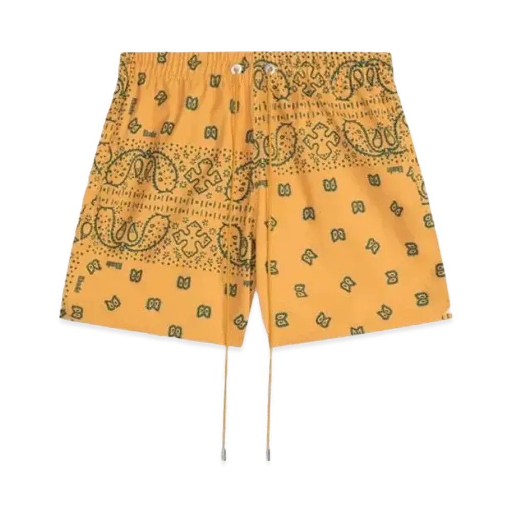 RHUDE Bandana Print Swim Trunks "Yellow"