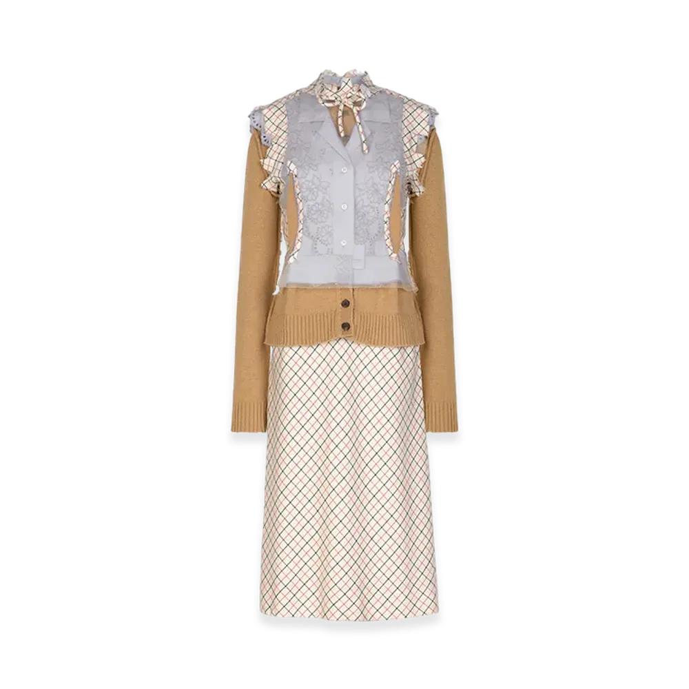 Maison Margiela Women's Wool Checked Silk Dress "Ecru"