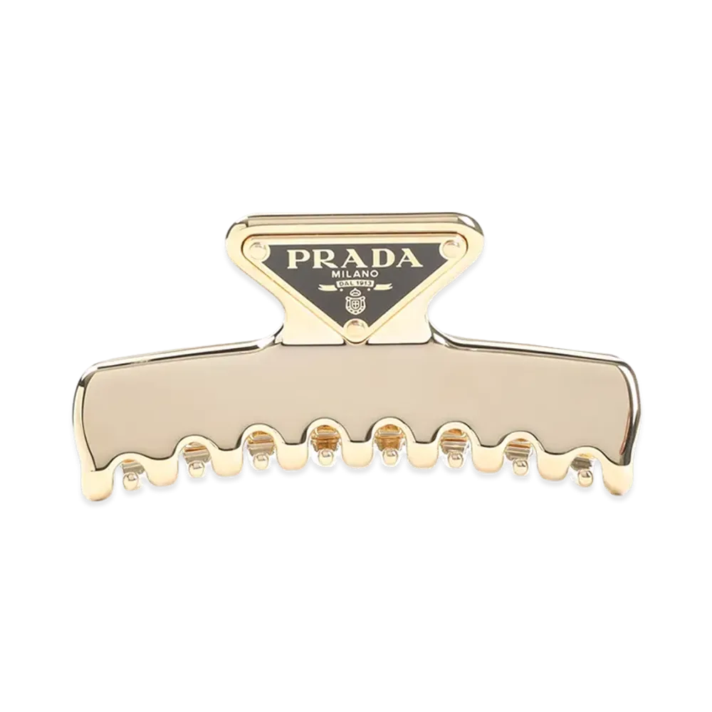 PRADA Women's Triangle Logo Hair Clip "Gold"
