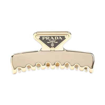 PRADA Women's Triangle Logo Hair Clip "Gold"