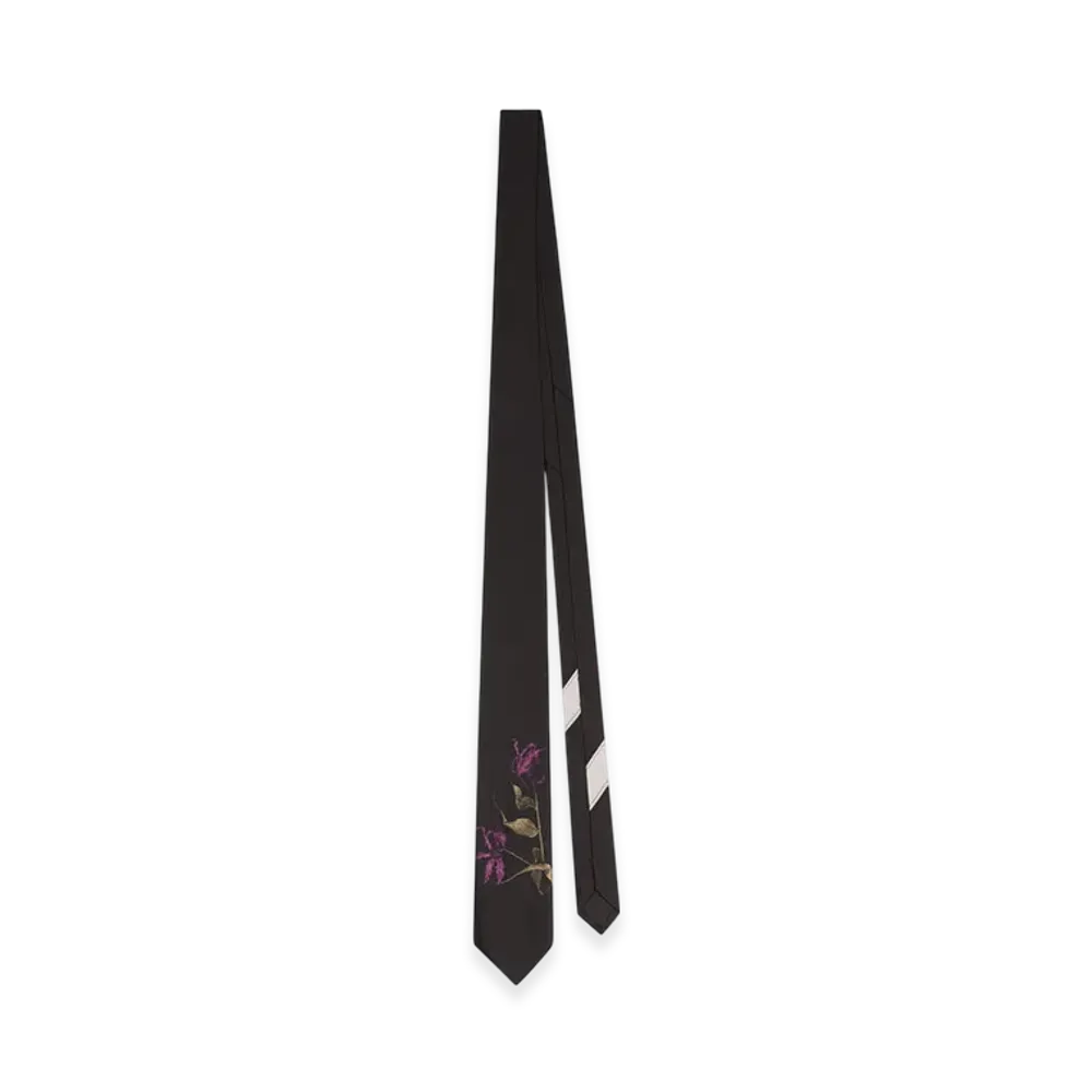 DRIES VAN NOTEN Printed Silk Tie "Fuchsia"