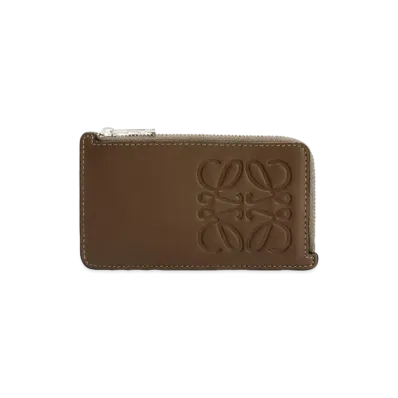 LOEWE Brand Coin Cardholder In Smooth Calfskin "Khaki Brown"
