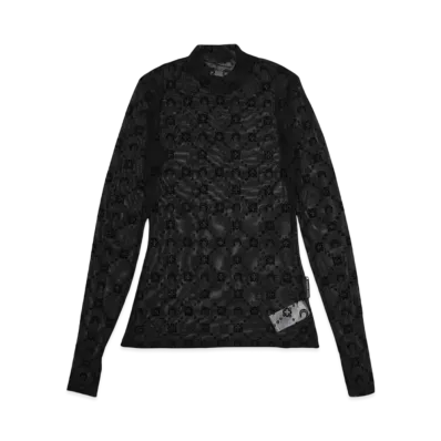 Marine serre MOONOGRAM MESH FLOCK SECOND SKIN HIGHNECK TOP "BLACK"