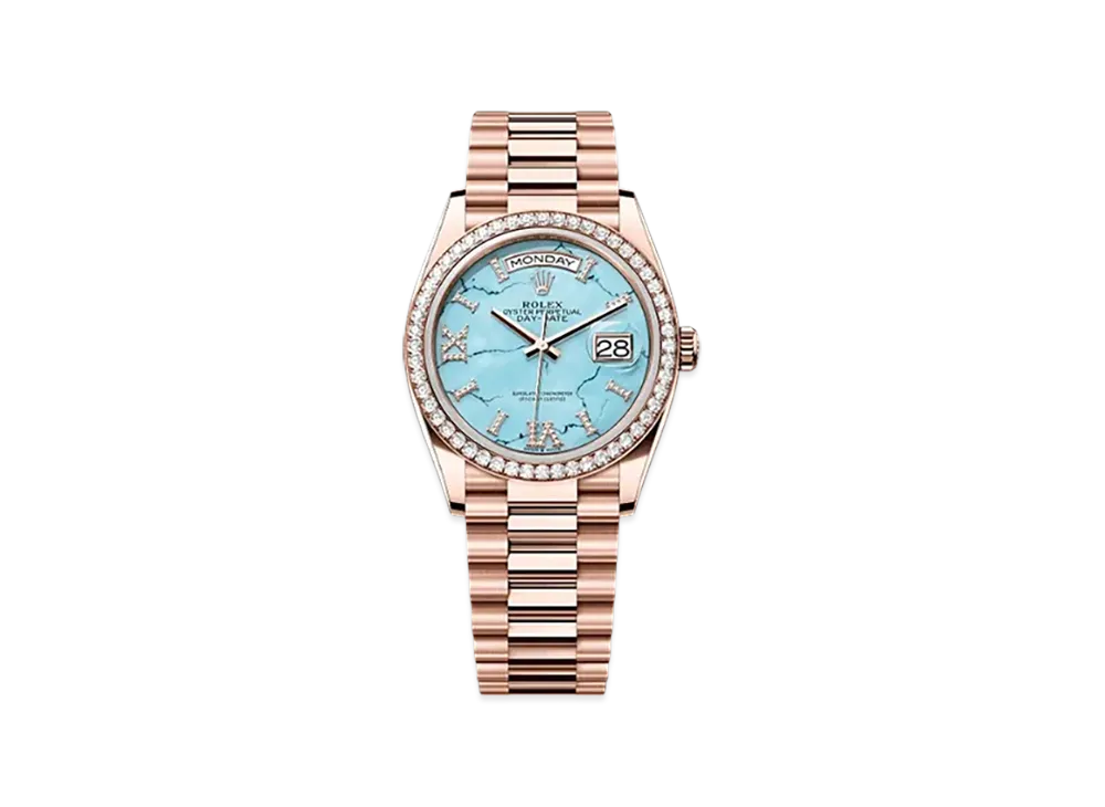 ROLEX Day-Date 36mm Everose Gold Diamond 128345RBR "Turquoise"