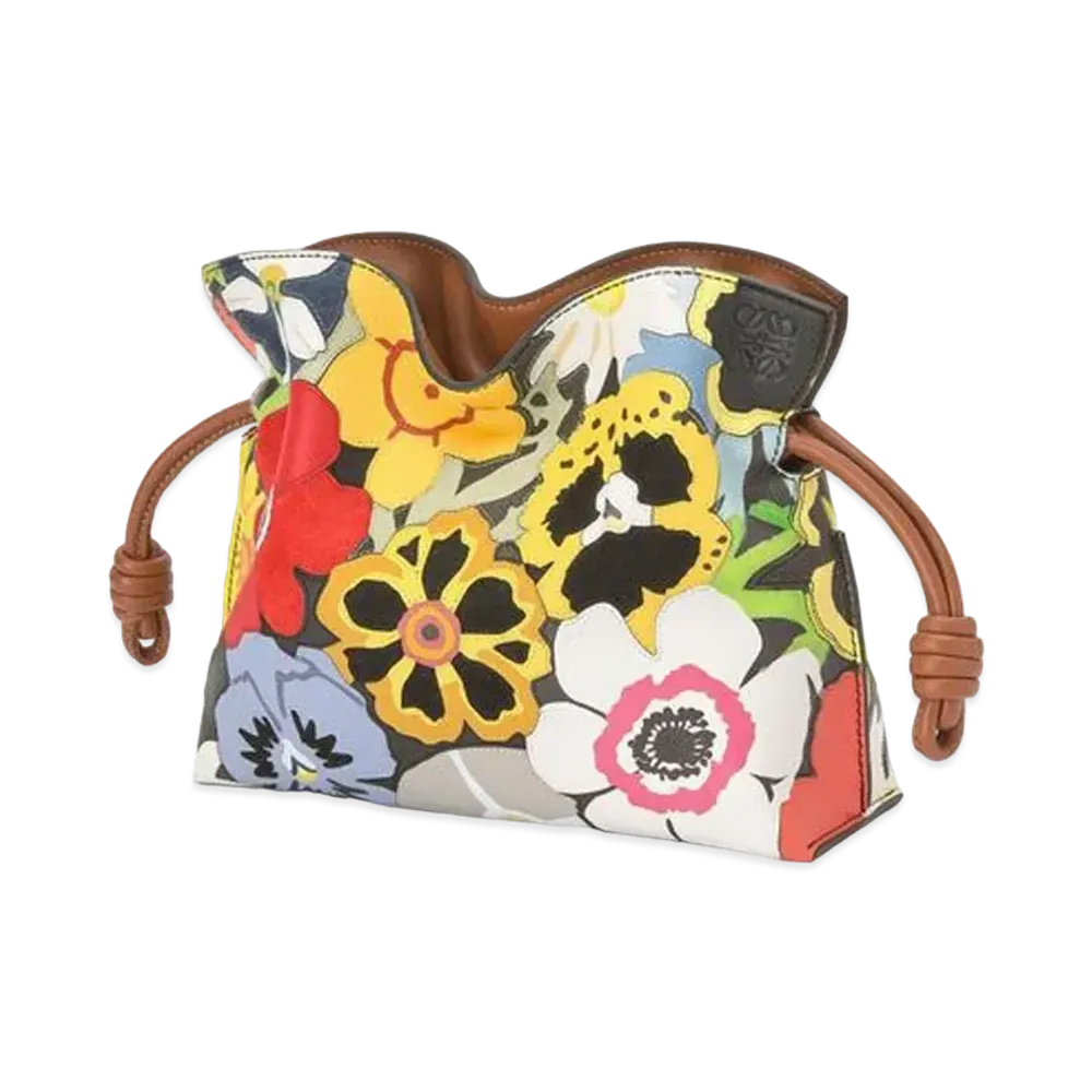 LOEWE Pansies Mini Flamenco Clutch In Nappa Calfskin and Suede "Multicolor/Tan"