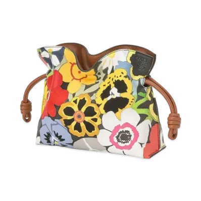 LOEWE Pansies Mini Flamenco Clutch In Nappa Calfskin and Suede "Multicolor/Tan"