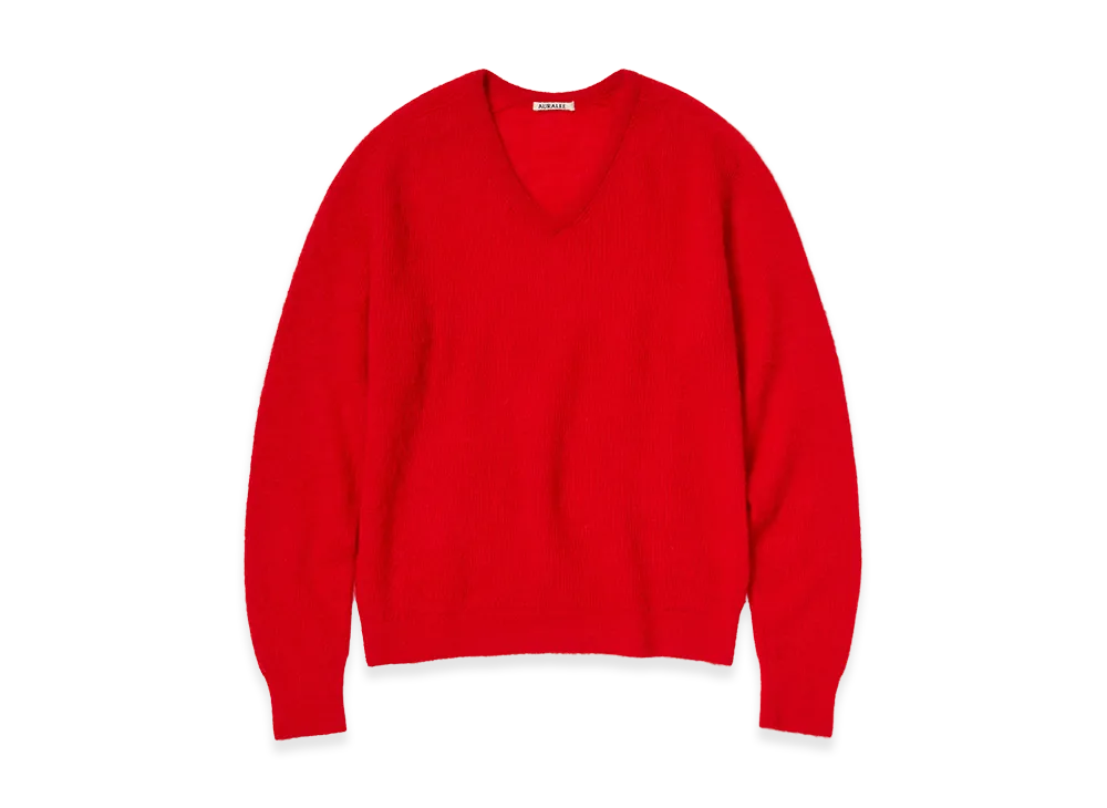AURALEE Baby Suri Alpaca Sheer Knit V-Neck P/O "Red"
