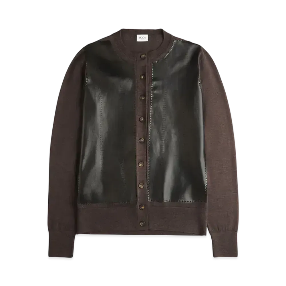 TOD'S Cardigan with Leather Inserts "Brown"