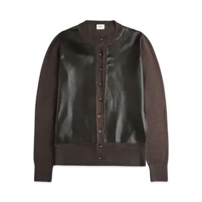 TOD'S Cardigan with Leather Inserts "Brown"