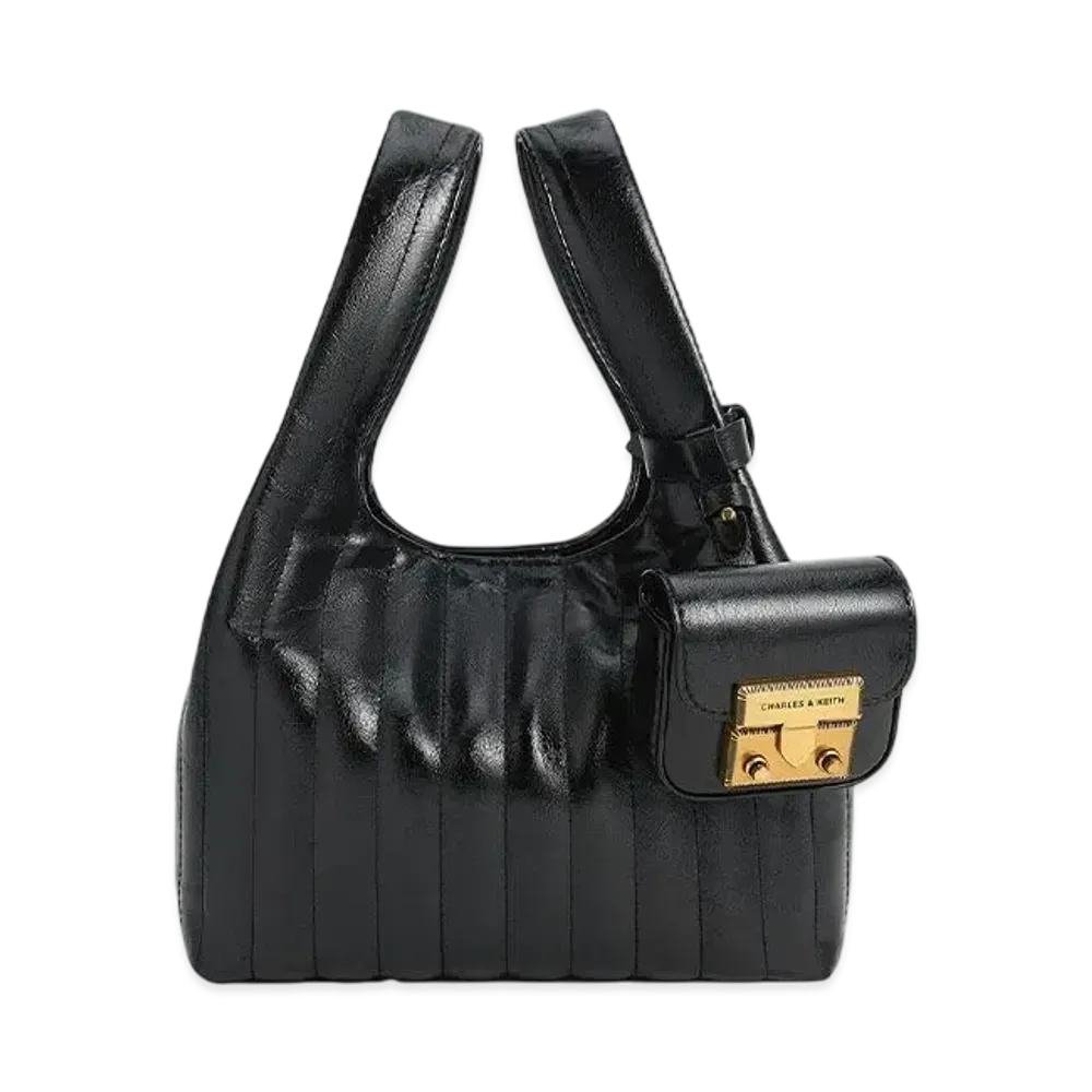 CHARLES & KEITH Donna Crinkle Effect Dumpling Bag "Black"
