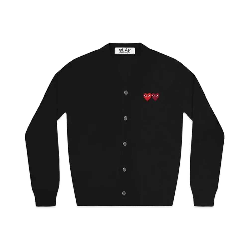 PLAY COMME des GARCONS Double Heart Men's Cardigan "Black"