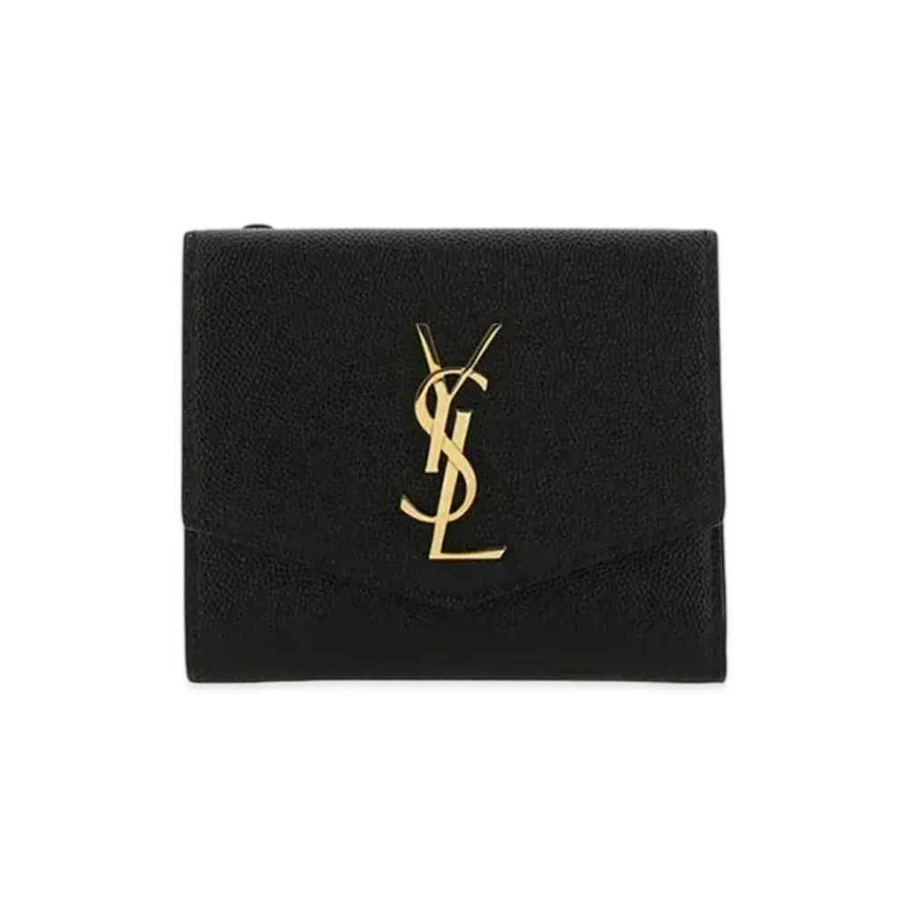 Saint Laurent Uptown Compact Wallet In Grain De Poudre Embossed Leather "Black"