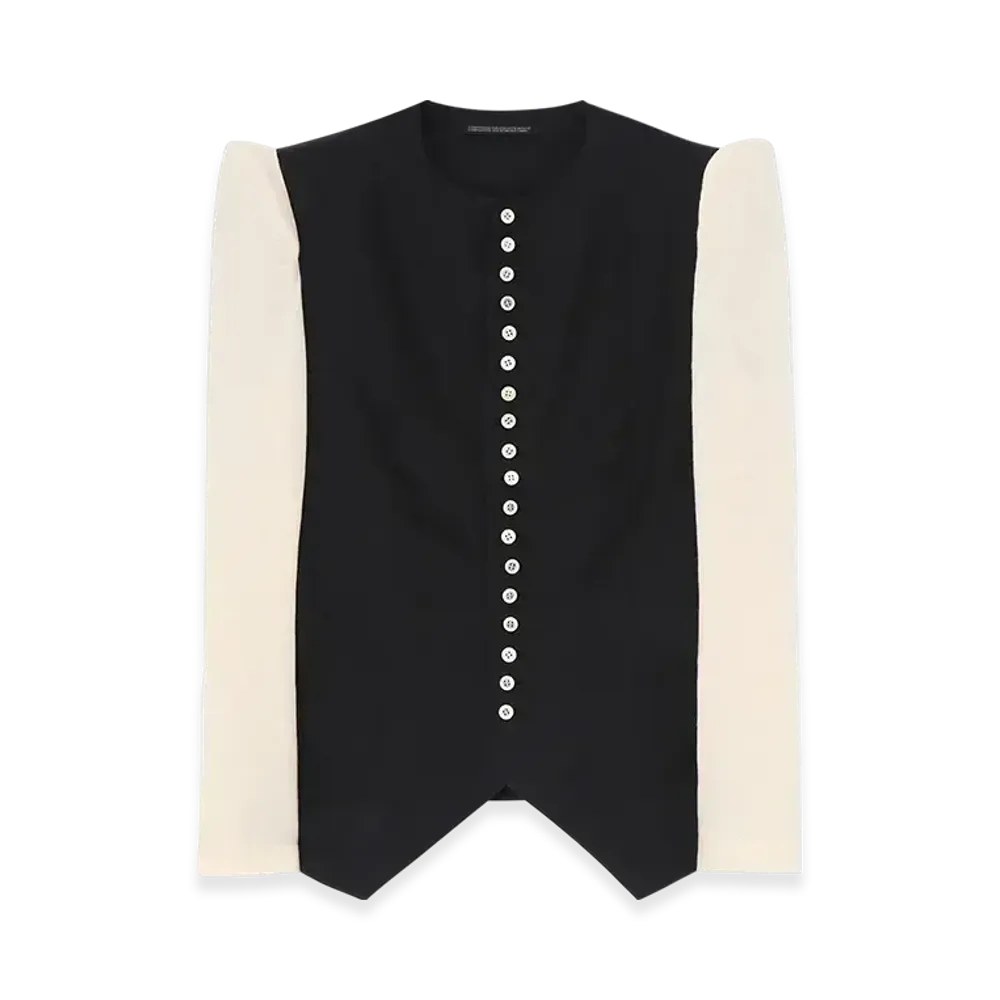 Yohji Yamamoto Cellulose/Ra Twill Collarless Jacket "Black/White"