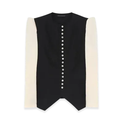 Yohji Yamamoto Cellulose/Ra Twill Collarless Jacket "Black/White"