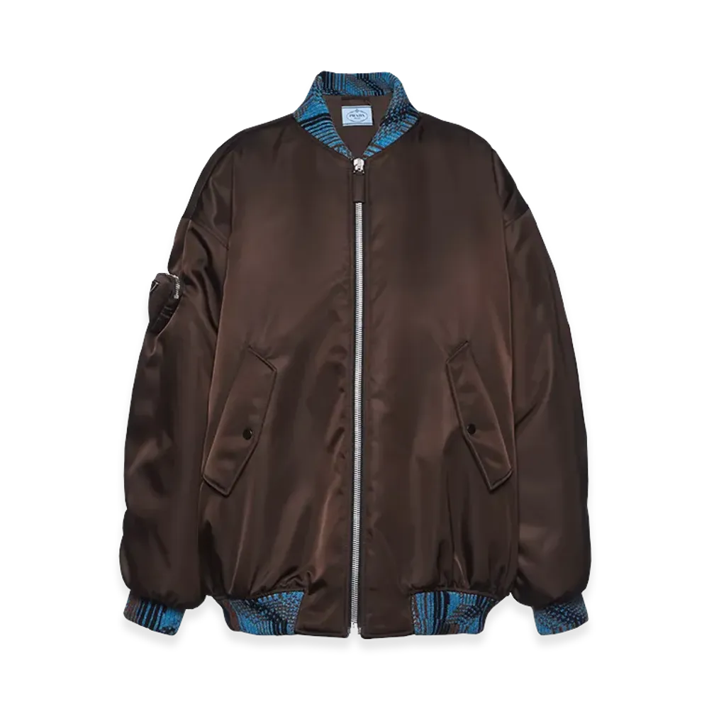 PRADA Women's Re-Nylon Bomber Jacket "Brown/Blue"