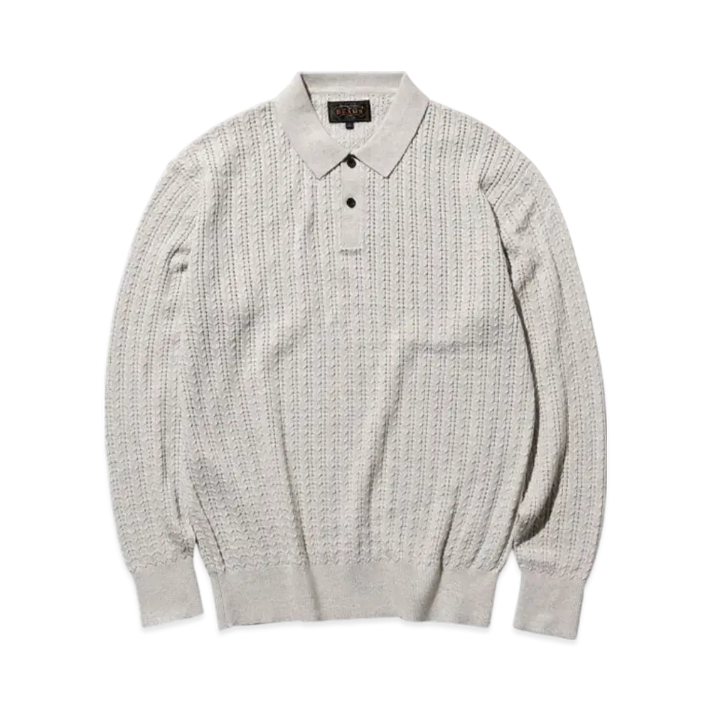 BEAMS Knit Polo Cable "Ash"