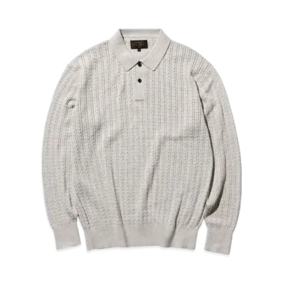 BEAMS Knit Polo Cable "Ash"