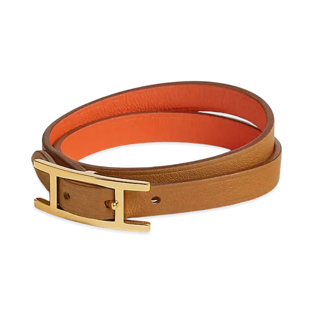 Hermes Behapi Double Tour Bracelet "Gold/Orange/Gold"