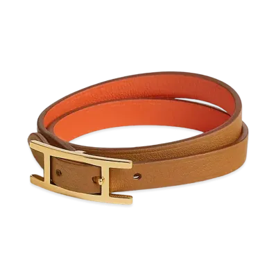Hermes Behapi Double Tour Bracelet "Gold/Orange/Gold"