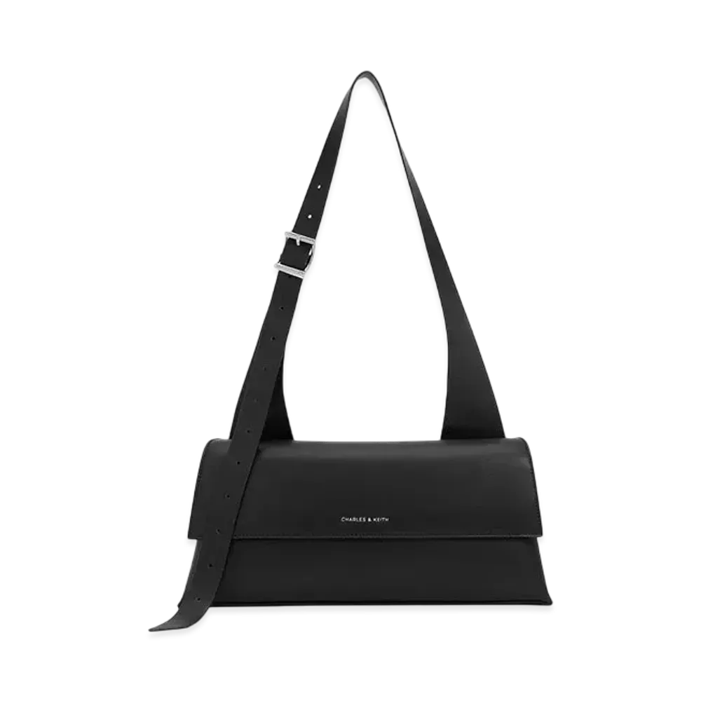 CHARLES & KEITH Marceline Canvas Trapeze Shoulder Bag "Noir"