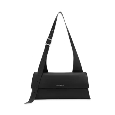 CHARLES & KEITH Marceline Canvas Trapeze Shoulder Bag "Noir"